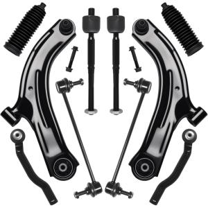imageAUQDD 10Pcs Front End Suspension Kit Fit For 20072011 Nissan Versa 20092014 Cube 2 Lower Control Arm wBall Joint 2 Sway Bar Link 4 Outer ampamp Inner Tie Rod End  K620566 K750098 EV800322 ES800248