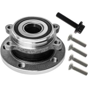 imageAUQDD 513253 Rectangular 4Hole Flange Front Wheel Hub and Bearing Assembly Compatible With Auddi A3 Q3 TT QuattroVW CC Passat Tiguan Beetle Eos GTI Golf R Jetta Rabbit 5 Lug