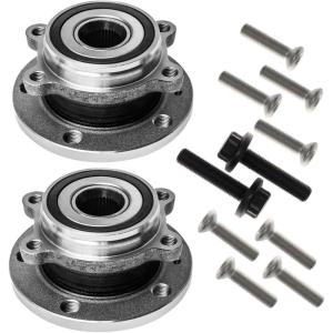 imageFront Wheel Hub and Bearing Assembly Left Right Compatible Audi A3 Q3 TT Quattro VW CC Passat Tiguan Beetle GTI Golf R Jetta Rabbit AUQDD 513253 x2 Pair  5 Lug WABS  Rectangular 4Hole Flange