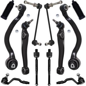 imageAUQDD 12Pc Front Suspension Kit WAdaptive Drive Fit For 0713 BMW X5 0814 X6 4 Lower Control Arm wBall Joint 2 Sway Bar Link 4 Inner Outer Tie Rod End  K620799 K620801 K750215 MS10668