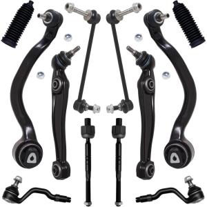 imageAUQDD 12Pc Front Suspension Kit Wo Adaptive Drive Fit For 0713 BMW X5 0814 X6 4 Lower Control Arm wBall Joint 2 Sway Bar Link 4 Inner Outer Tie Rod End  K620799 K620800 K750217 EV800298