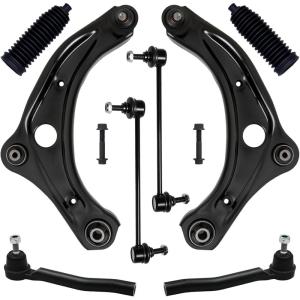 imageAUQDD 8Pc Front Suspension Kit Fit For 2024 Nissan Versa From 032020 20212024 Kicks 2 Lower Control Arm wBall Joint 2 Sway Bar Link 2 Outer Tie Rod End  527037 K623798 K750098 1018708