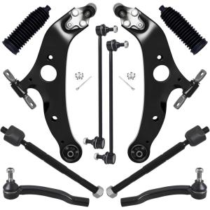 imageAUQDD 10Pc Front End Suspension Kit Fit For 20112020 Toyota Sienna 2 Lower Control Arm wBall Joint 2 Sway Bar Link 4 Outer ampamp Inner Tie Rod End 2 Boots  K622035 K622036 K750574 EV801518 ES80099710Pcs For 0410 Sienna