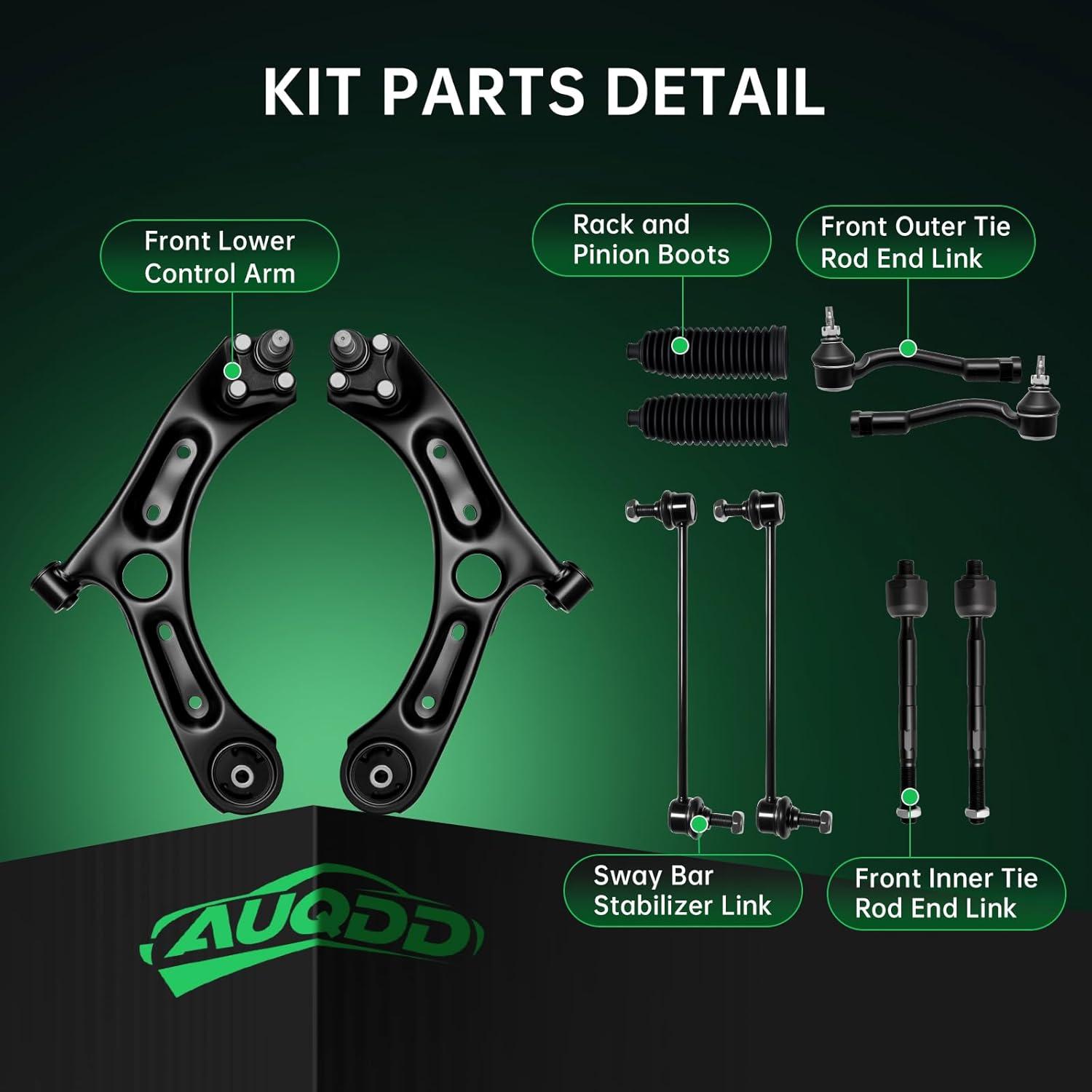 imageAUQDD 10Pc Front Suspension Kit For FWD Fit For 1621 Hyundai Tucson 1722 Kia Sportage 2 Lower Control Arm 2 Sway Bar Link 4 Outer Inner Tie Rod End  527460 528207 K750523 MS90740 MS90660
