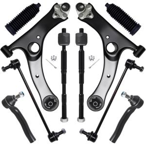 imageAUQDD 10Pc Front End Suspension Kit Fit For 20032008 Toyota Corolla 2 Lower Control Arm wBall Joint 2 Sway Bar Link 4 Outer ampamp Inner Tie Rod End 2 Boots  K640360 K80230 EV470 ES80431 ES80432